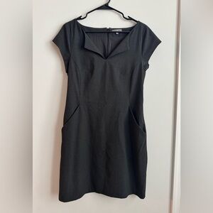 GAP Black Cap-Sleeve Notch-Neck Mini Dress pin stripe